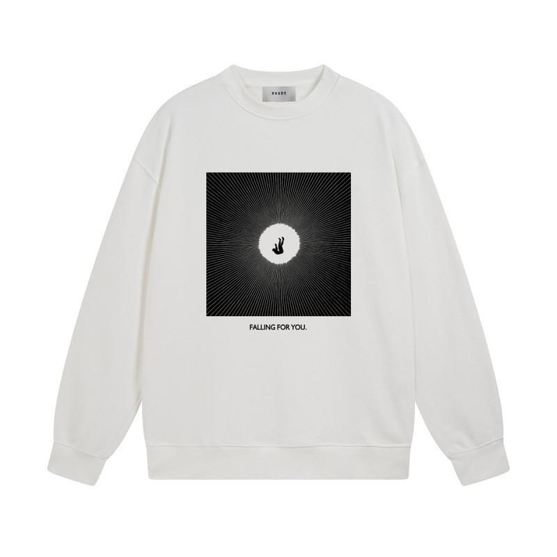 Rhude Vintage Letter Print Oversized Hoodie Men Women Casual Streetwear Sweatshirt