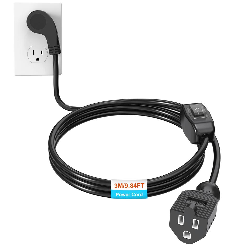 Extension Cord with On/Off Switch Flat Plug Heavy Duty Power Cord 16AWG/13A 3 Prong Extension Power Cable
