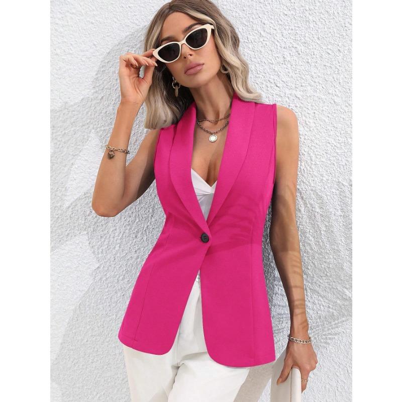 VEZFAA Mode Femme Décontracté Couleur Unie Imprimé Automne Hiver Sans Manches Col POLO Vestes & Manteaux