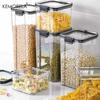 Transparent Food Storage Containers 460/700/1300ML Kitchen Airtight Plastic Storage Boxes Stackable Cans forKitchen Organization