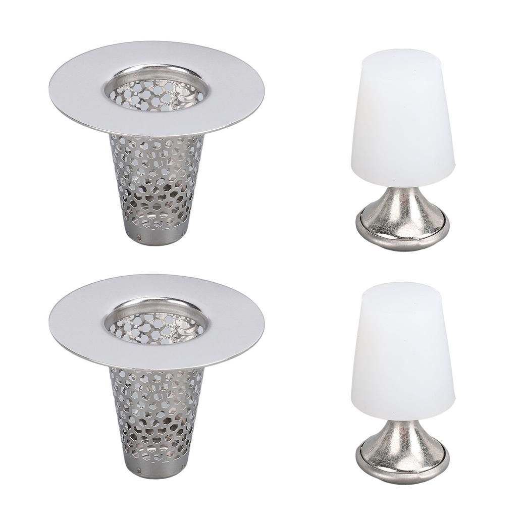 2 Pcs Bathroom Sink Drain Strainers with Silicone Plug Stainless Steel Anti Clogging Bathroom Sink Hair Catchers for