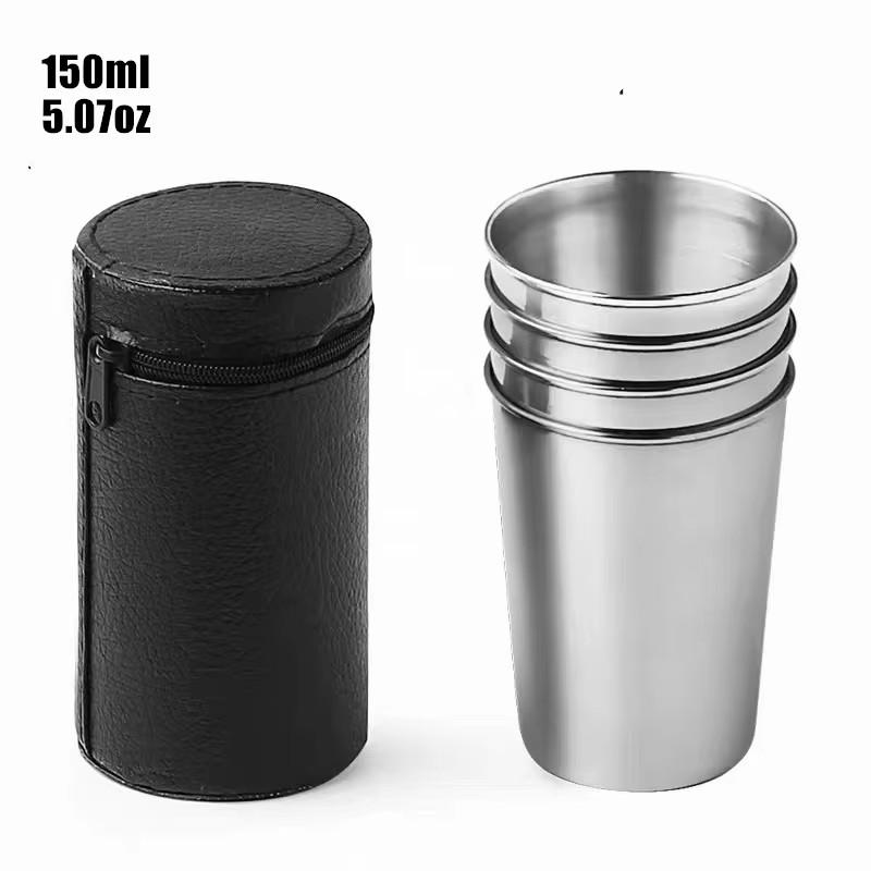 4 szt. Kubek do kolby biodrowej 30 ml/70 ml/150 ml kubek wódki PU kabura ze stali nierdzewnej Mini kubek do wina przenośny spersonalizowany zestaw kieliszków