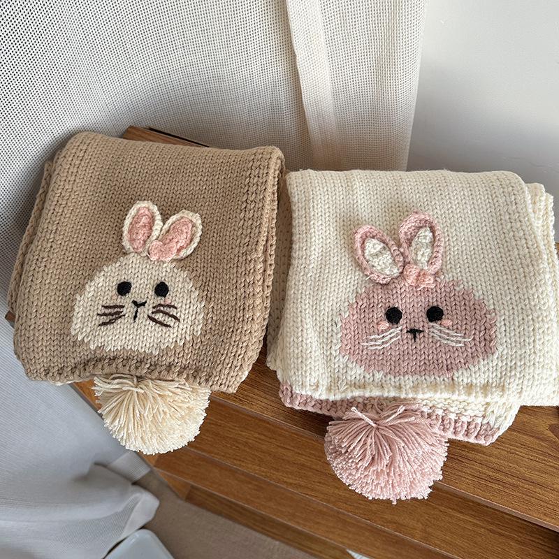 Falling Pool Knitwear: Cute Cartoon Rabbit Scarf, Women's Warm Winter Wool Neck Warmer.