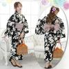 Yukata 3 Piece Set Color Contrast Dignified Summer Camellia Japanese Style Kushyu Fluffy Heiko Obi Thong Geta Set Black One Size Fits Most [RAVIR]