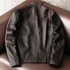 Genuine Leather Jacket Men Short Slim Fit Stand Collar Real Cowhide Biker Coat Casual Outerwear
