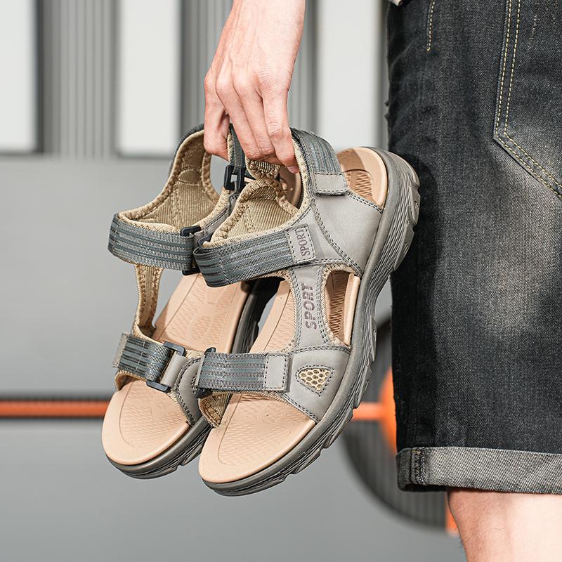 Fashion Slipper Style Soft Bottom Sandals Summer Beach Falts Wading Aqua Shoes Fisherman Flats Breathable Mens Genuine Leather Sandals