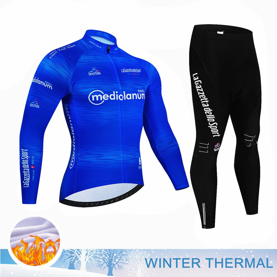 Bike Suit Tour De Italia Giro Winter Thermal Fleece Long Sleeve Cycling Jersey Set Bib Pants Ropa Ciclismo Bicycle Clothing MTB