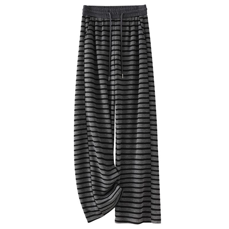

2025 Spring Stripe Wide-Leg Drawstring Pants: Loose, High-Waist, Slimming Drapey Trousers Extra Large