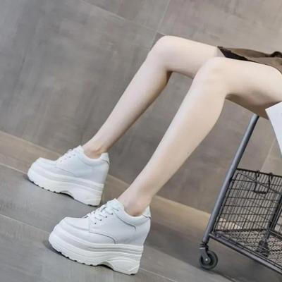 Fashion New Women Sneakers Genuine Leather Casual Platform Trainers Black Shoe 11CM Heels Autumn Wedges Woman Height Increasing Shoes