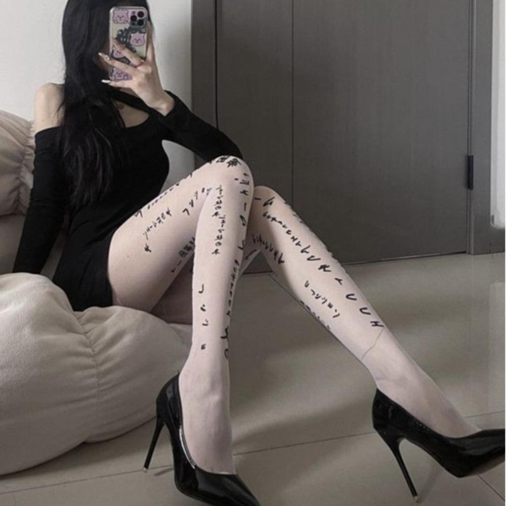 Autumn Arbitrary Cut Japanese Stockings Letters Dark Sexy Thin Black Silk Trend Letters Thin Pantyhose Women