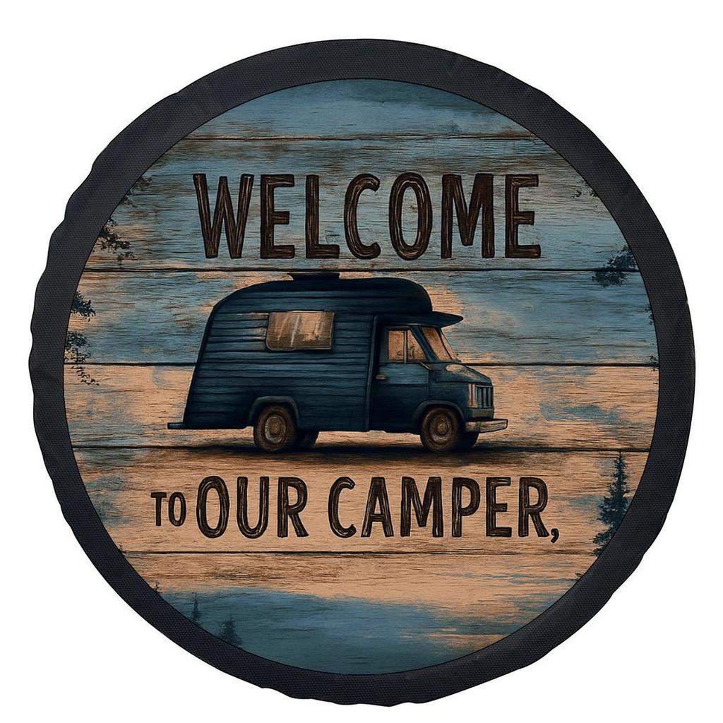 1pc Camper Welcome Sign Wheel Cover - Fit Tire with Camper Van Design, Fits Most Cars, SUVs, RVs & - Wheel Protection Cover for Travel Trailers & Vehi