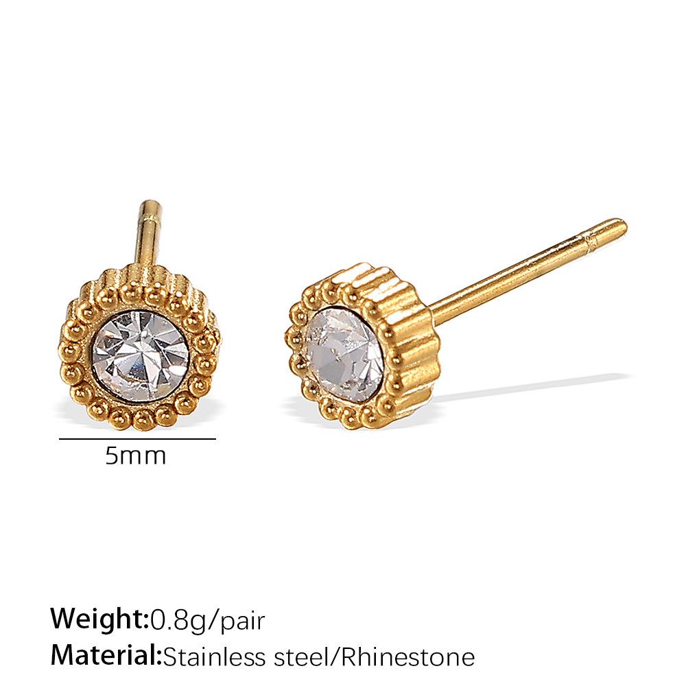 Stainless Steel Sequined Stud Earrings Jewelry Light Luxury High-End Earrings Female Moon Crown Shape Stud Earrings