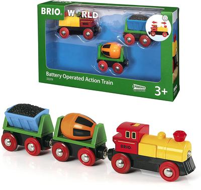 BRIO WORLD Power Action Train [3 Pieces] Ages 3 and Up (Train Toy, Wooden Rail, Electric Locomotive) 33319