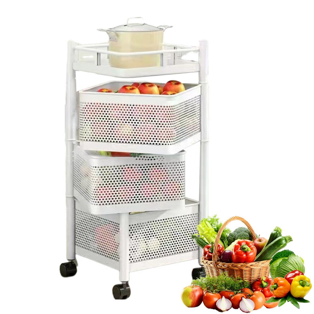 Rotating Kitchen Vegetable Basket Multi-Layer Rotating Rack Kitchen Storage Basket Large Capacity Rolling Cart Basket For Fruits