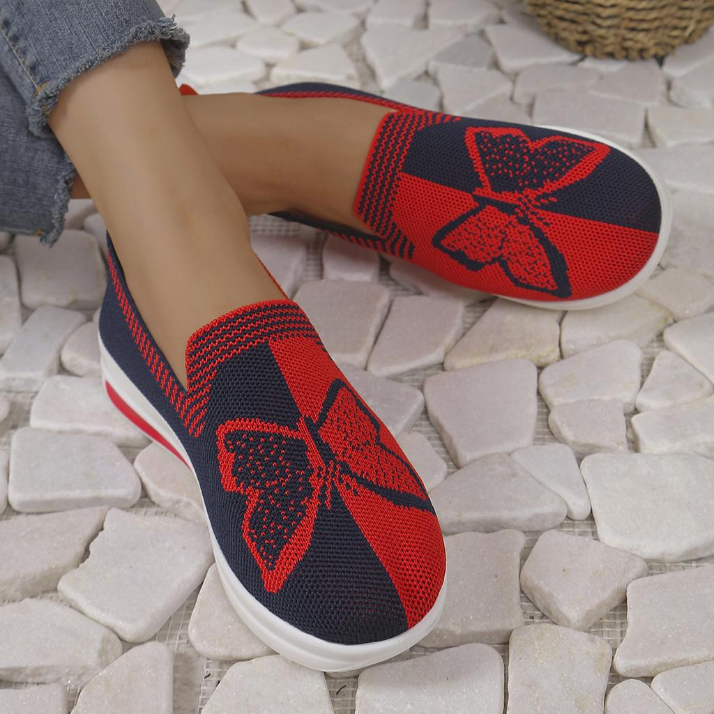 Fashion 2024 Spring and Autumn Fashionable Round Toe Shallow Mouth Color Block Bow Mesh Slip-on Low Heel Casual Women Sports Shoes