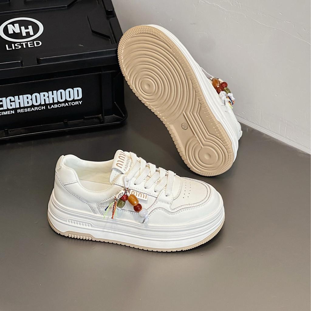 European Leather Breathable Casual Little White Shoes Women's 2025 Autumn New Hong Kong Style Heightening Board Shoes Slim Bread Women's Shoes