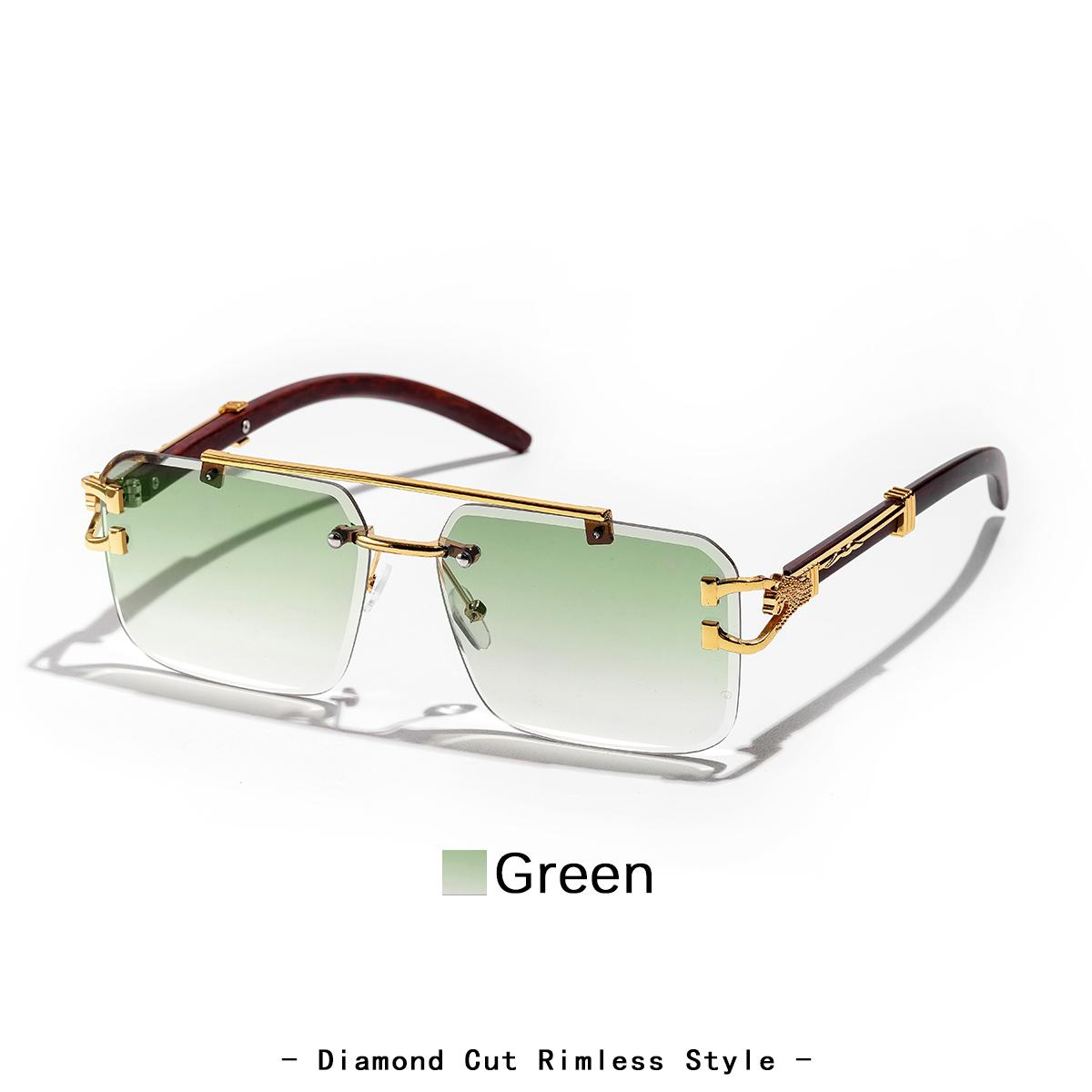 

Ruiao Rimless Pilot Luxury Designer Brand Square Sunglasses Diamond Cut Shades UV400 Frameless Eye Glasses for Men And women