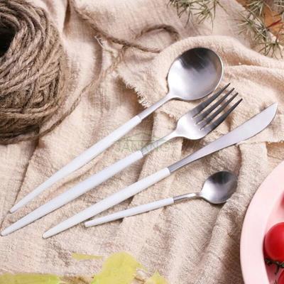 4 Pcs/Lot White Handle Silver Stainless Steel Dinnerware Luxury Cutlery Set Matte Knife Fork Dinnerware Tableware Set