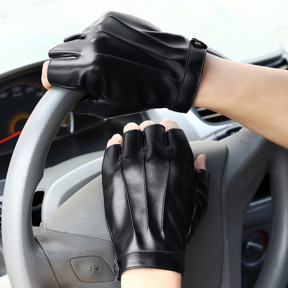 Mănuși din piele naturală pentru bărbați și femei, mănuși fără degete, mănuși negre cu jumătate de deget, mănuși de conducere din piele pentru bărbați în aer liber