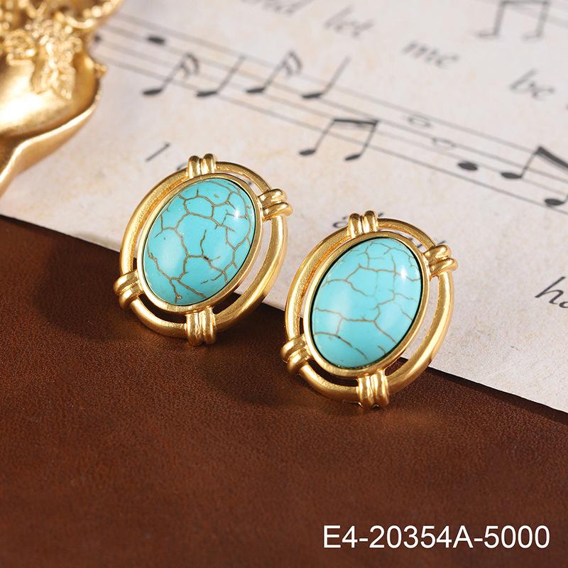 Exquisite Vintage 925 Silver Geometric Turquoise Stud Earrings for Women