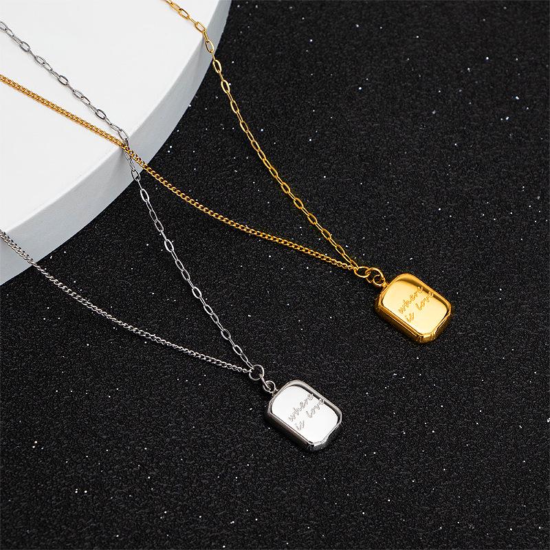 French Style 3D Gold Brick Choker Necklace - Chocolate Square Titanium Steel for Women