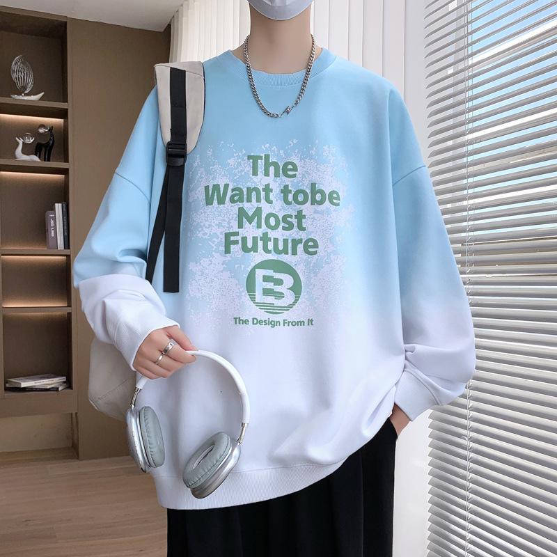 Youth Gradient Round Neck Hoodie - Trendy Hong Kong Style for Junior High Students, Autumn/Winter, 65% Cotton.