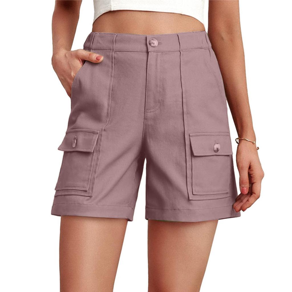 Women's Casual High Waist Solid Color Elastic Waist Shorts