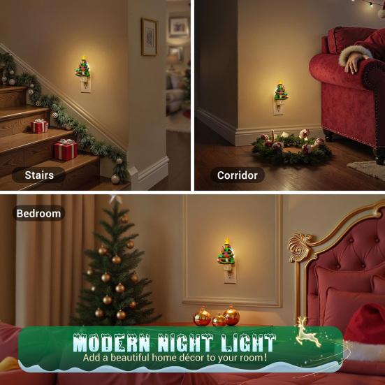 Plug-in Christmas Tree Night Light 360 Degrees Rotatable Star Topper Xmas Tree Wall Outlet LED Lamp Living Room Bedroom Decoration