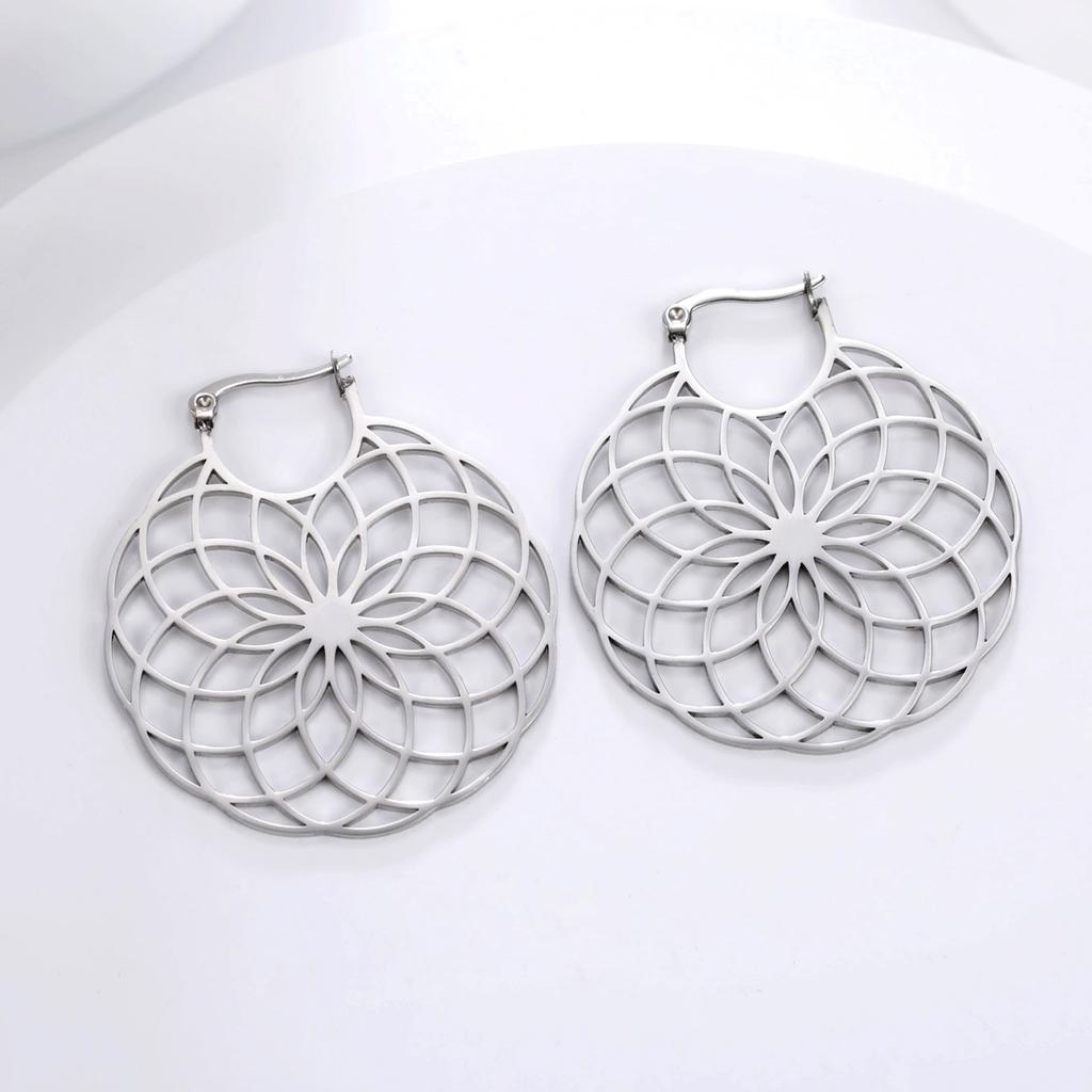 Dawapara Stainless Steel Bohemian Hoop Earrings Filigree Mandala Sacred Geometry Amulet Wiccan Earrings Women Jewelry