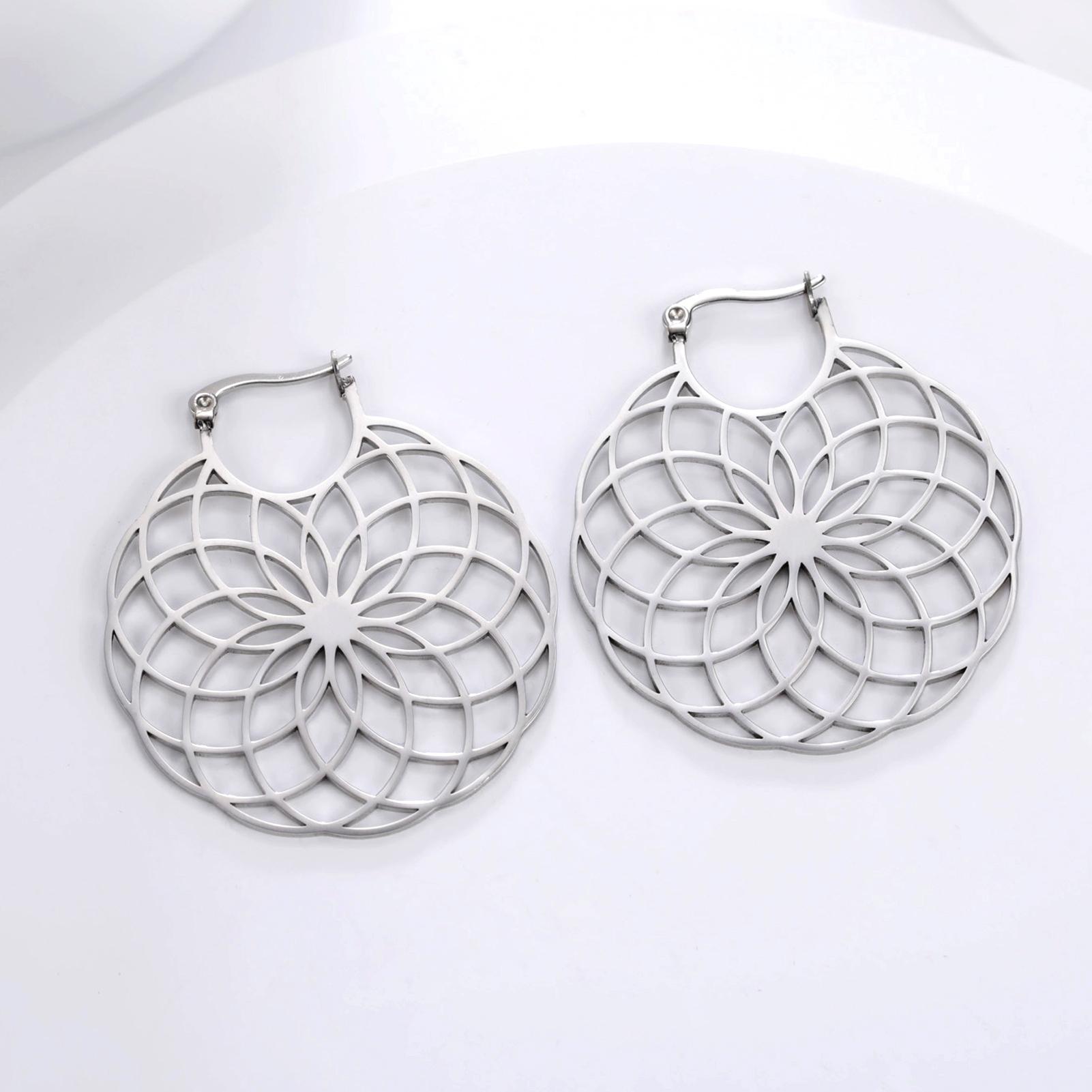 Dawapara Stainless Steel Bohemian Hoop Earrings Filigree Mandala Sacred Geometry Amulet Wiccan Earrings Women Jewelry