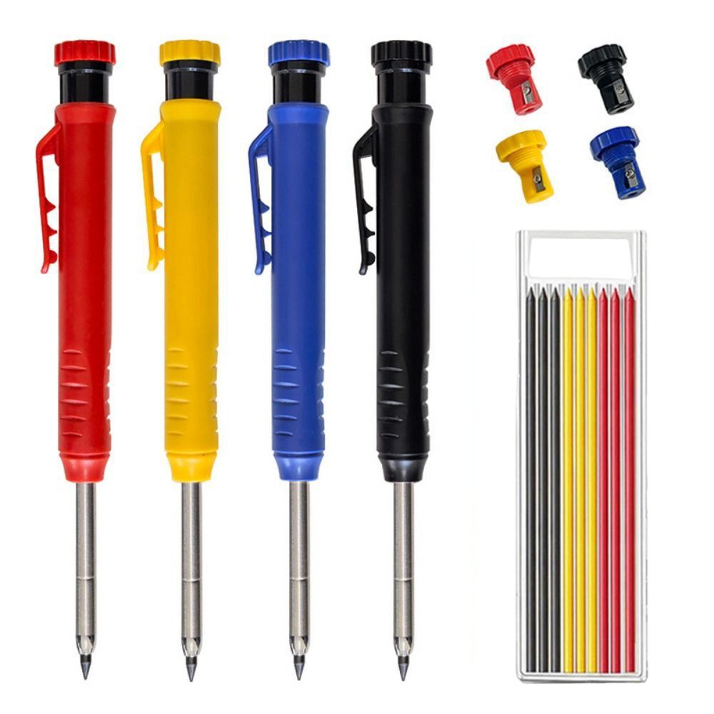 10 Stück Solider mechanischer Zimmermannsbleistift mit 9 Ersatz-Minen, langer Spitze, Tieflochmarker, integriertem Spitzer