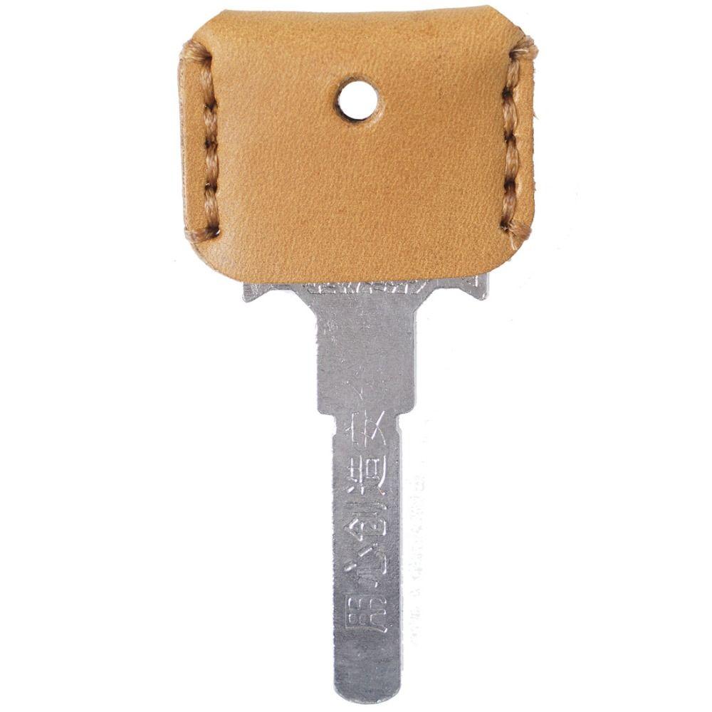 Solid Color Leather Keychain Crazy Horse Leather Key Case Retro Key Cover Cap  Key Decoration