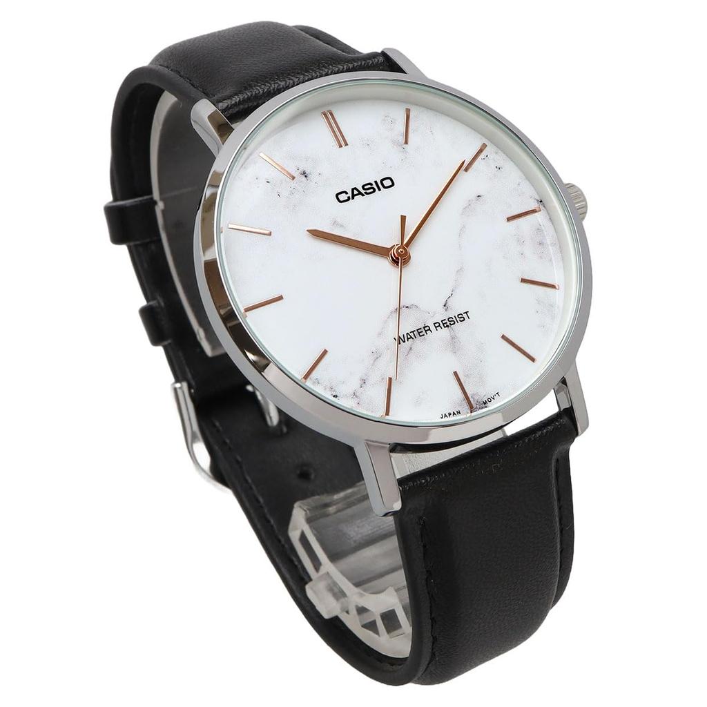 CASIO Quartz Men's Watch MTP-VT01LM-7A White Marble × Black Leather Band