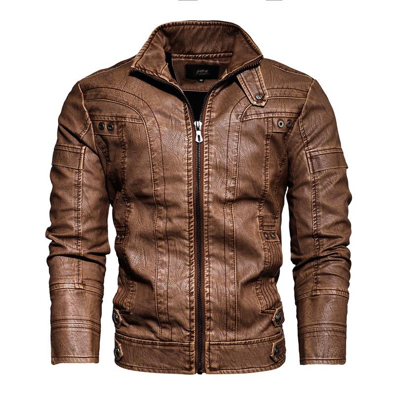 

Men s Retro PU Leather Stand Collar Motorcycle Jacket 3XL хаки