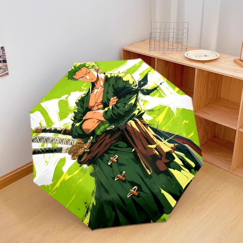 1 Stück Automatischer Faltregenschirm - Roronoa Zoro Muster Tragbares faltbares Design mit 8 Speichen Weihnachts-Geburtstagsgeschenke
