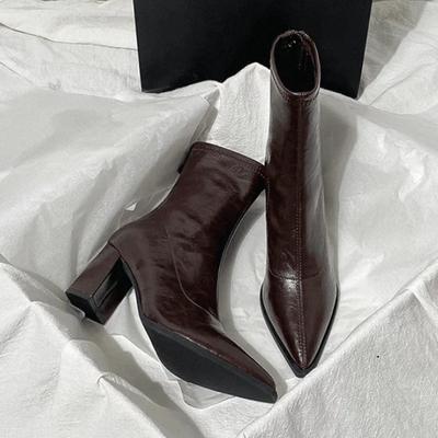Autumn Winter Vintage Thick Heel Slim Ankle Boot Women Fashion Pointed Toe Stripper Party Modern Short Botas Para Mujer