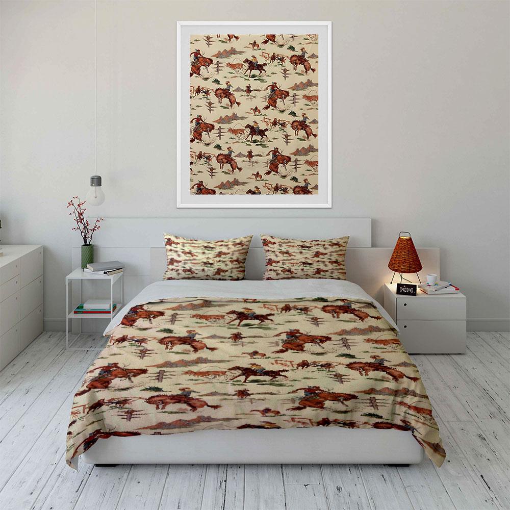 """Juego de Cama con Temática de Vaquero Occidental""" Suave Juego de Cama Amigable con la Piel Incluye 1 Funda Nórdica y 2 Fundas de Almohada Regalo