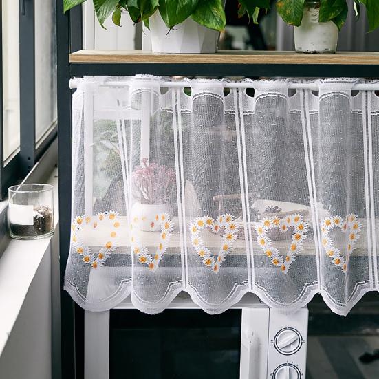 baizihuahu Lace Short Curtain, Half Windows French Style Hollow Gauze Sheer, Dustproof Curtain for Cabinets Bay