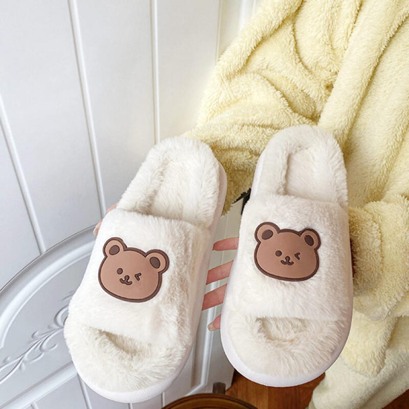 Govil Cozy and Cute Teddy Bear Winter Warm Fur Ribbon Indoor Slippers pink