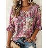 Women's elegant printed lace-up flared top, stylish and versatile, comfortable and skin-friendly