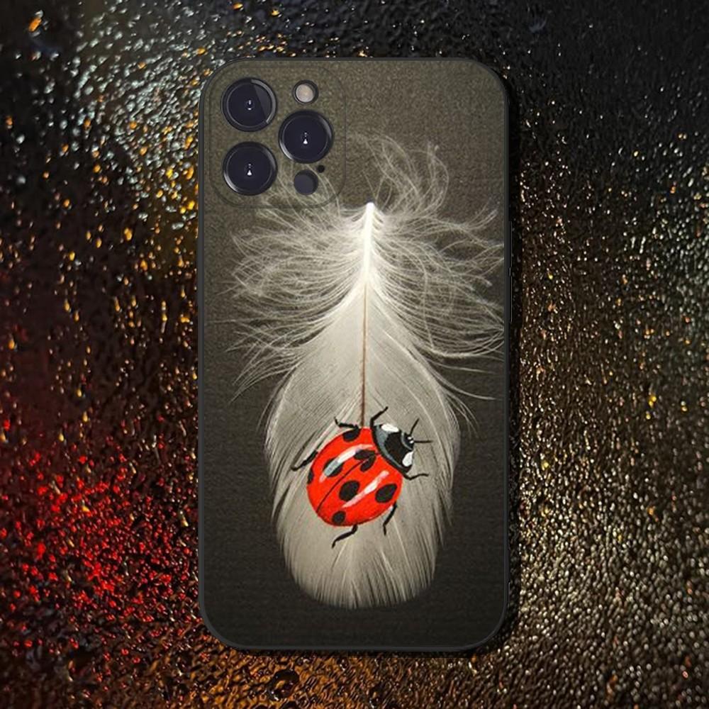 Ladybug Insect Red Black Phone Case For iPhone 16,15,14,13,12,11 Plus,Pro Max,XS,X,XR,SE,Mini,8,7,Soft Silicone Black Cover