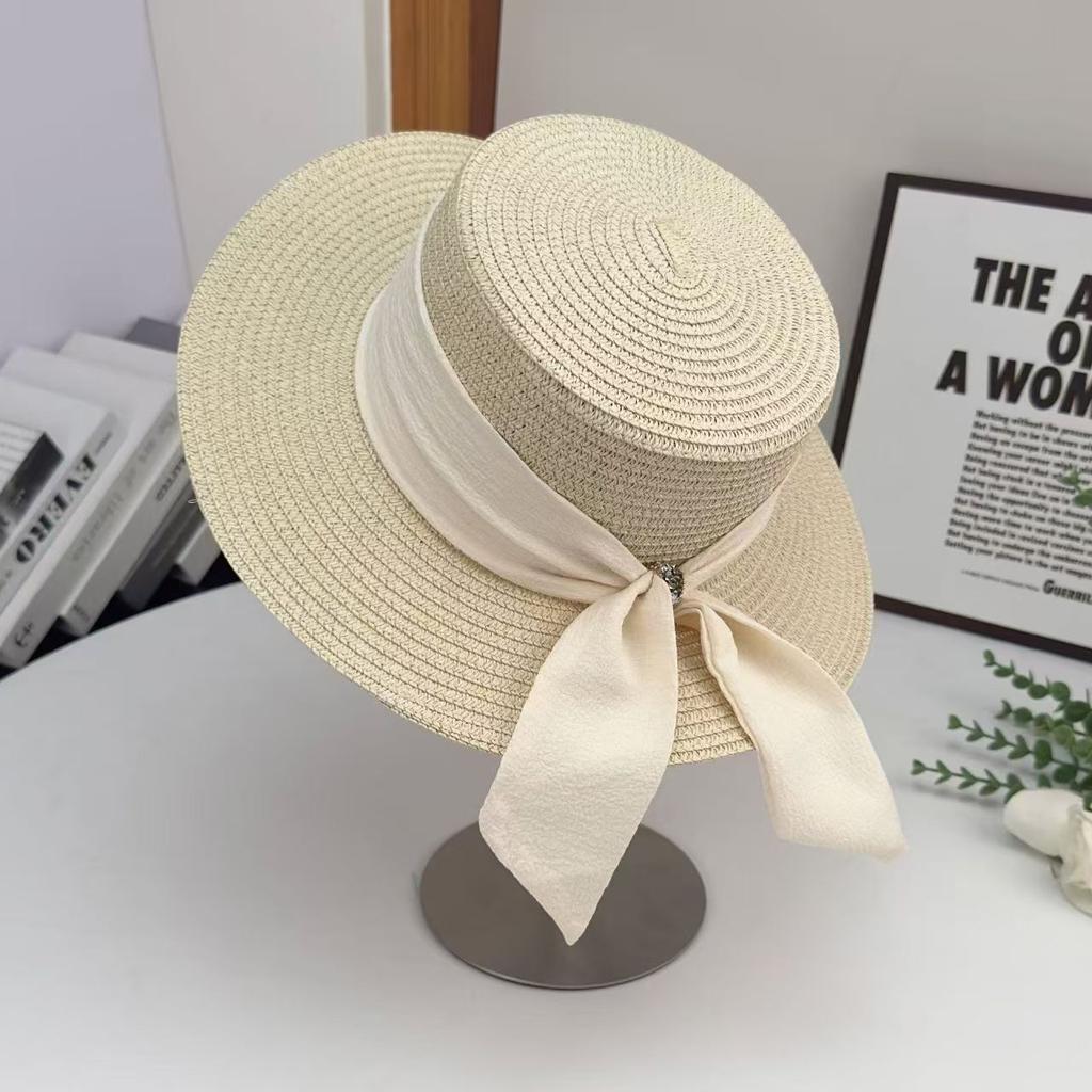 Summer French Big Brim Sun Hat Women's Fashion Ins Seaside Sun Protection Straw Hat Pastoral Pearl Face Small Sun Hat