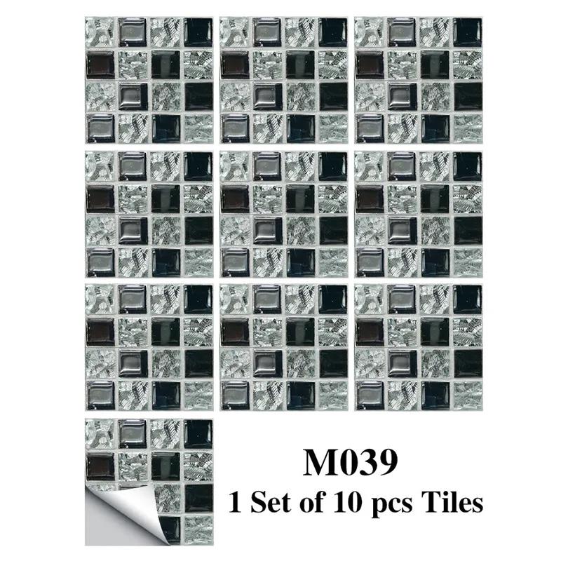New 10Pcs Mosaic Tile Stickers Crystal Self-adhesive Kitchen Wall Stickers Living Room Bathroom Decoration PVC