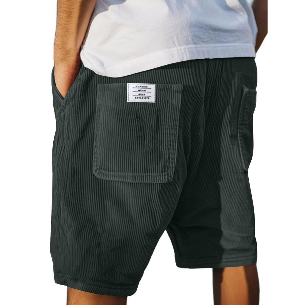 Men's Casual Shorts - Elastic Waist, Loose Corduroy, Trendy Multi-Pocket Shorts