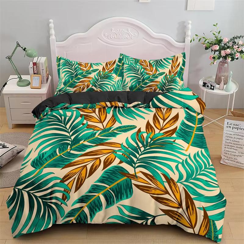 Green Palm Leaf Bedding Set Hawaiian Tropical Leaves Duvet Cover Microfiber Monstera Banana Leaves Quilt Cover For Teen Adults