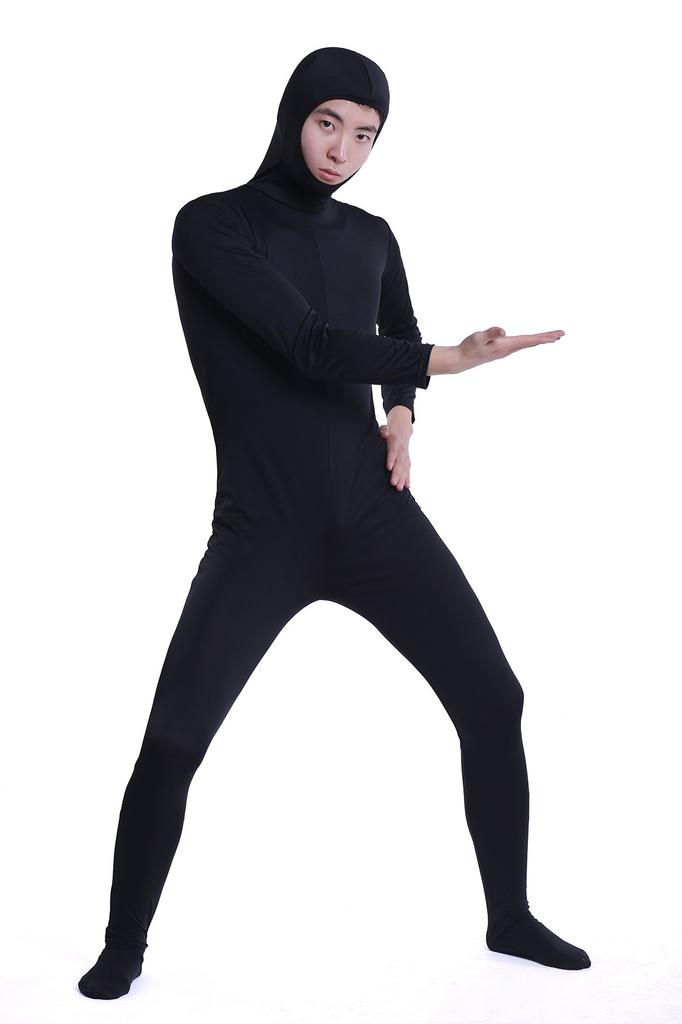 Black Full Body Zentai Costume with Open Face, Men's Size Medium (SS03-2H)