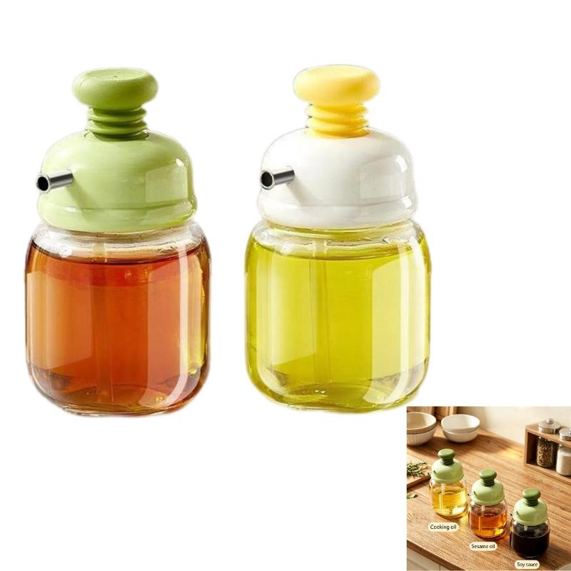 Glass Oil Dispenser Press Type Quantitative Control Leak Proof Nozzle For Home Kitchen Cooking Baking