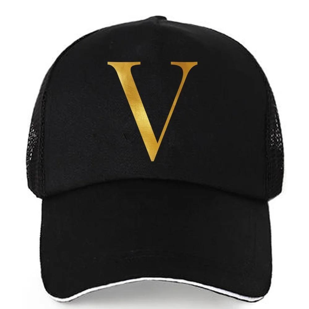 1pc AmaBe Hip-Hop Baseball Cap with Golden Letter Print, Adjustable Hook & Loop Closure, Breathable Mesh Back, Lightweight Stret