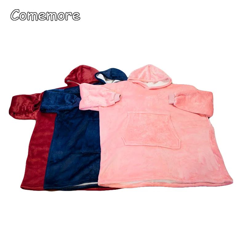 Übergroße dicke Fleece-Riesen-TV-Decke, warme Winterdecke mit Ärmeln, Hoodies, langes Sweatshirt, Damen-Kapuzenpullover