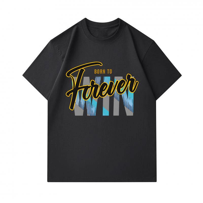 Men's 100% Cotton Crew Neck Short Sleeve T-Shirt, Born To Forever Win Slogan Printed Casual Comfortable Loose Fit Tee For Daily Outdoor Street Wear
